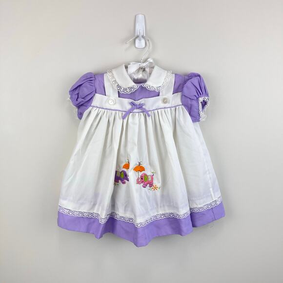 Vintage Other - Vintage Purple Pinafore Embroidered Elephant Dress Baby Girl
